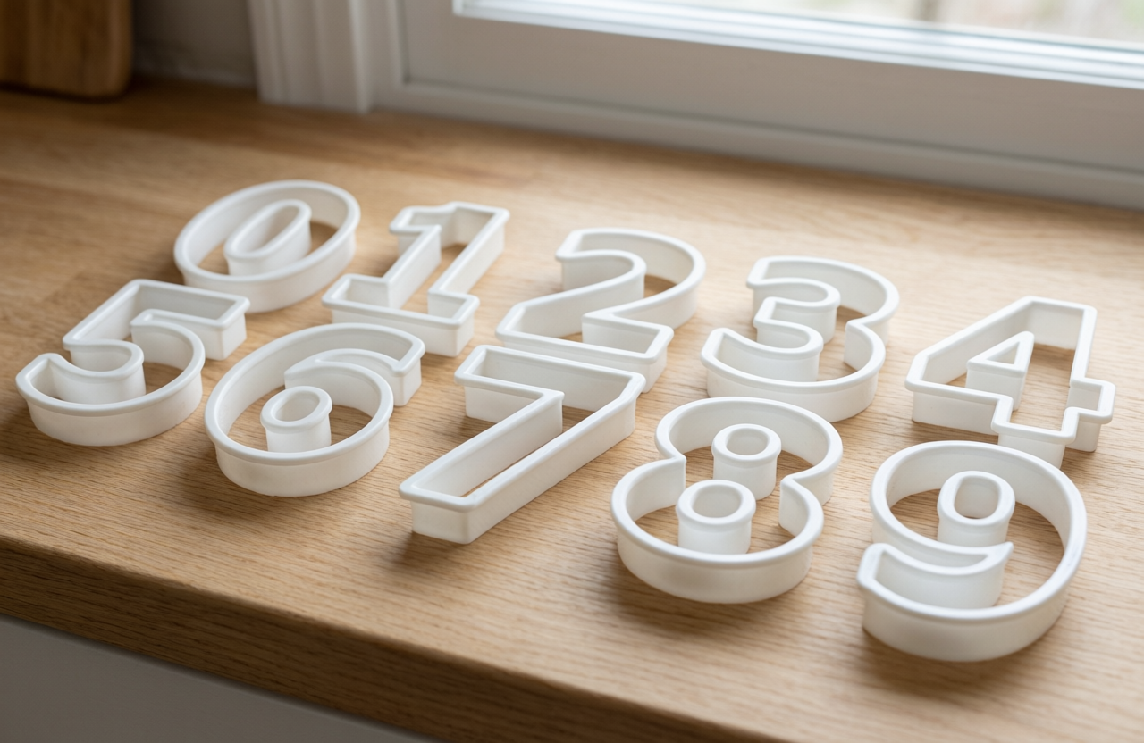Birthday number cookie cutters 0-9, white, 3D printed