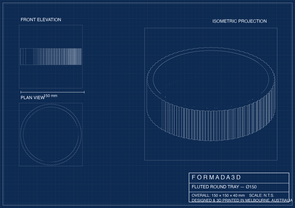 Fluted Round Tray blueprint — Ø150 × 40 mm