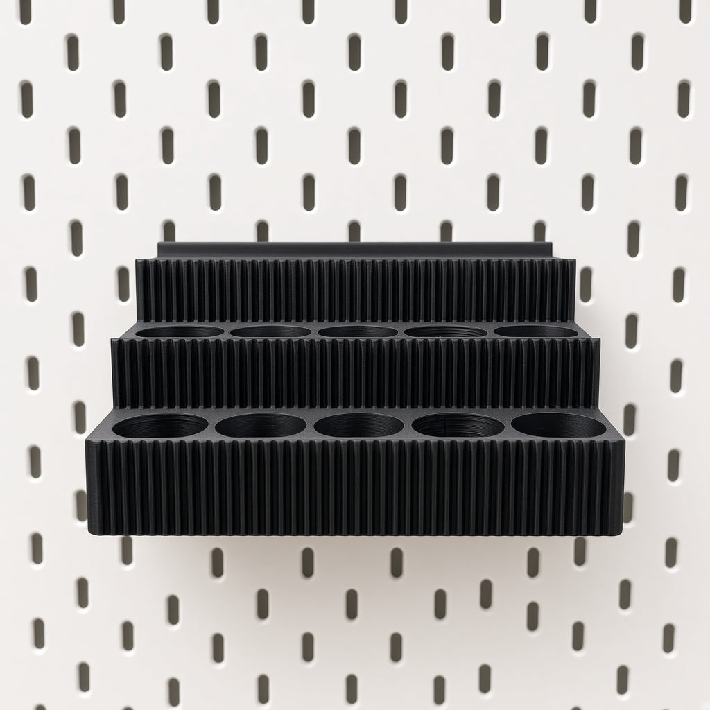 Shelf mounted on SKADIS pegboard, 15 paint wells