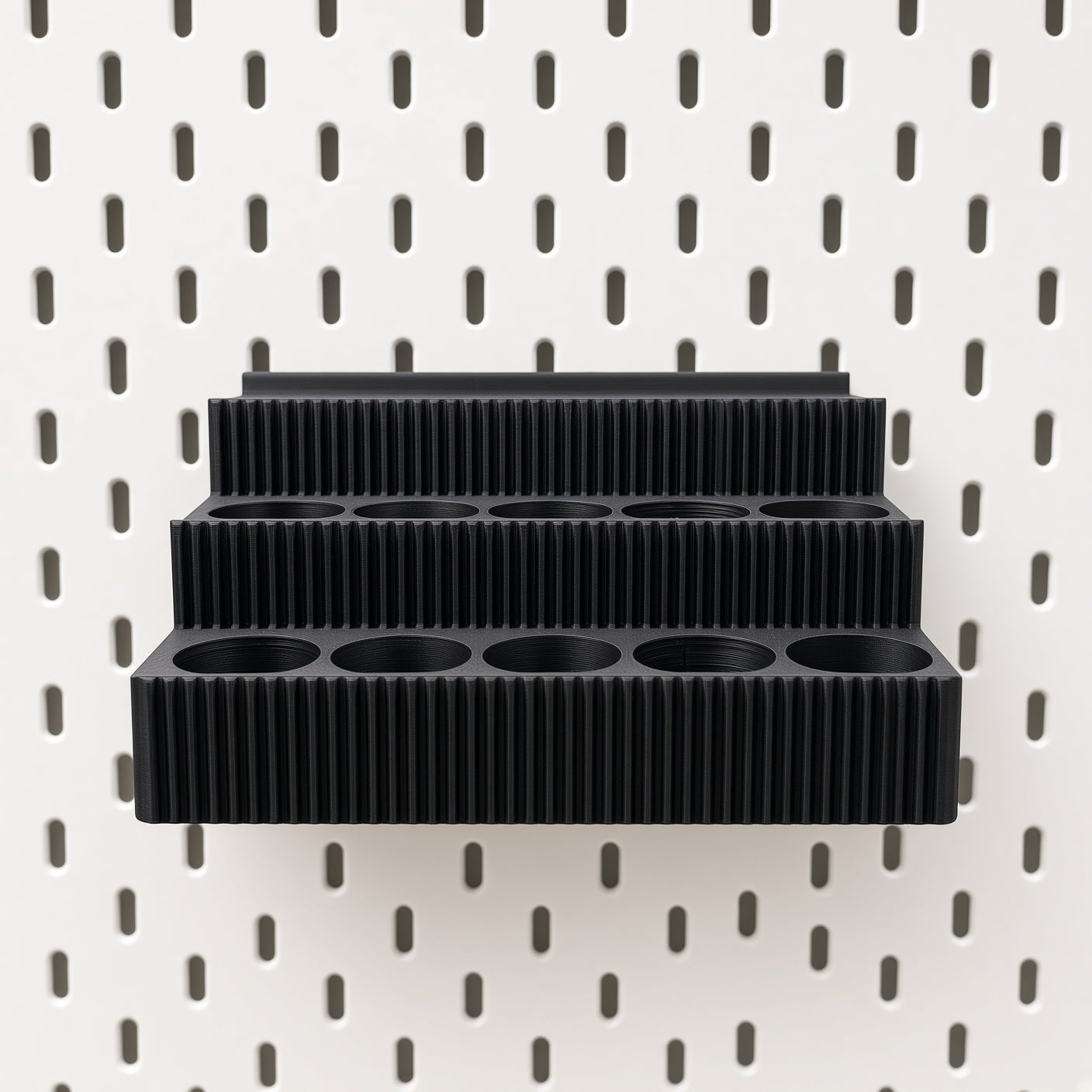 Shelf mounted on SKADIS pegboard, 15 paint wells