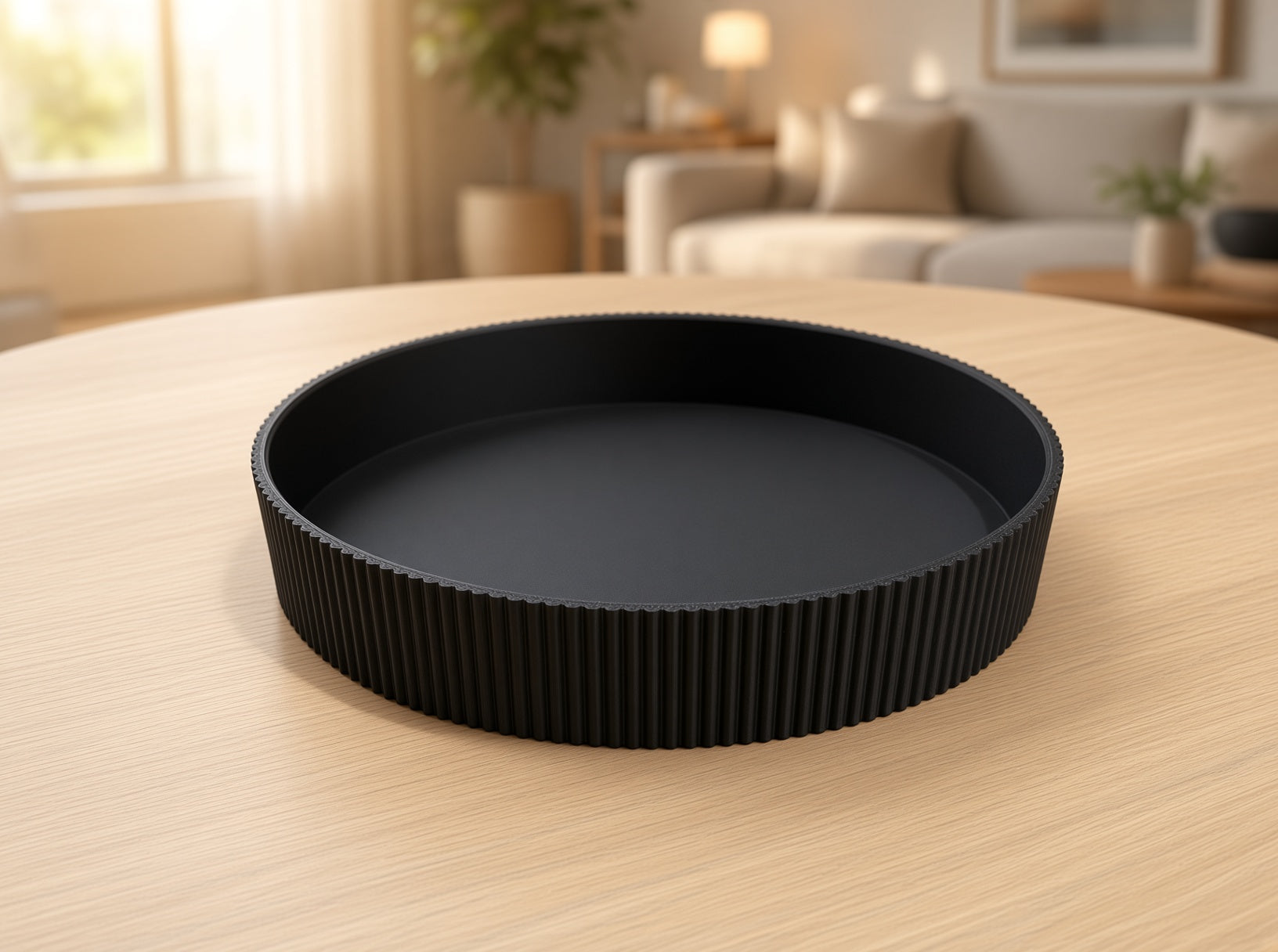 Fluted Round Tray black - clean master shot on oak table