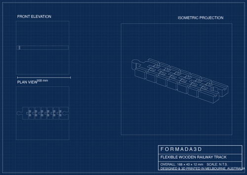 Flexible Train Track for BRIO IKEA Wooden Railway — technical blueprint drawing, Formada3D
