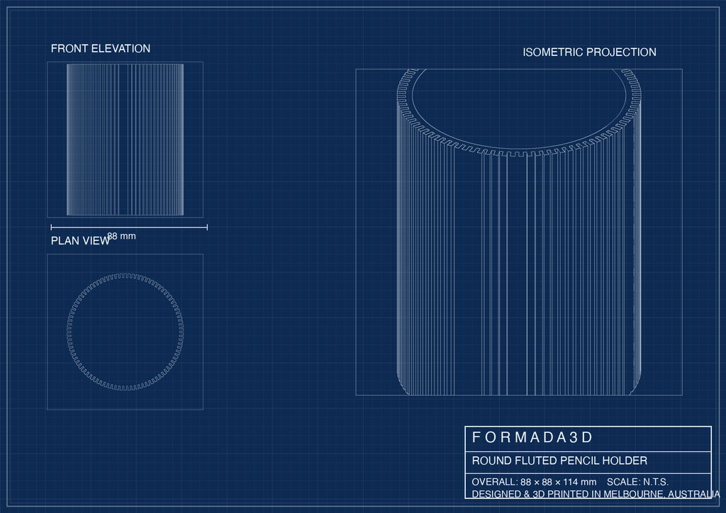 Round Fluted Pencil Holder technical blueprint - FORMADA3D