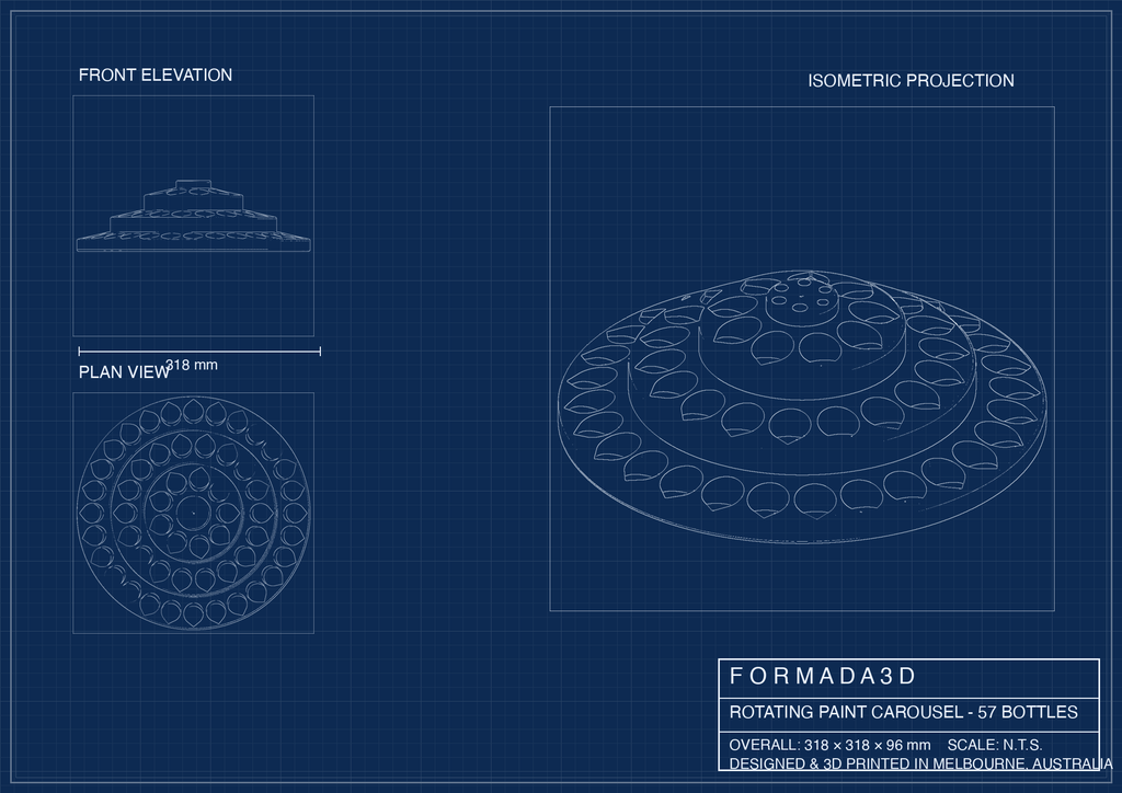 Rotating Paint Carousel technical blueprint - FORMADA3D