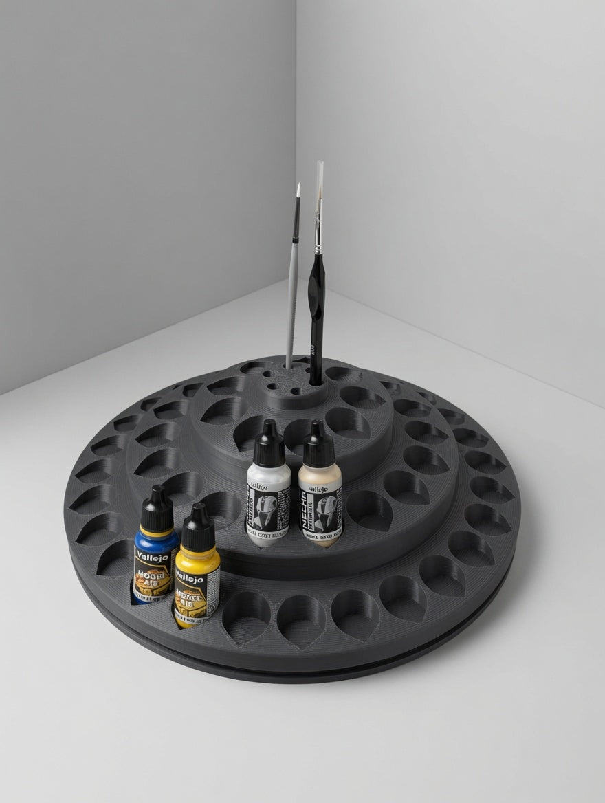 Rotating paint carousel styled in a corner