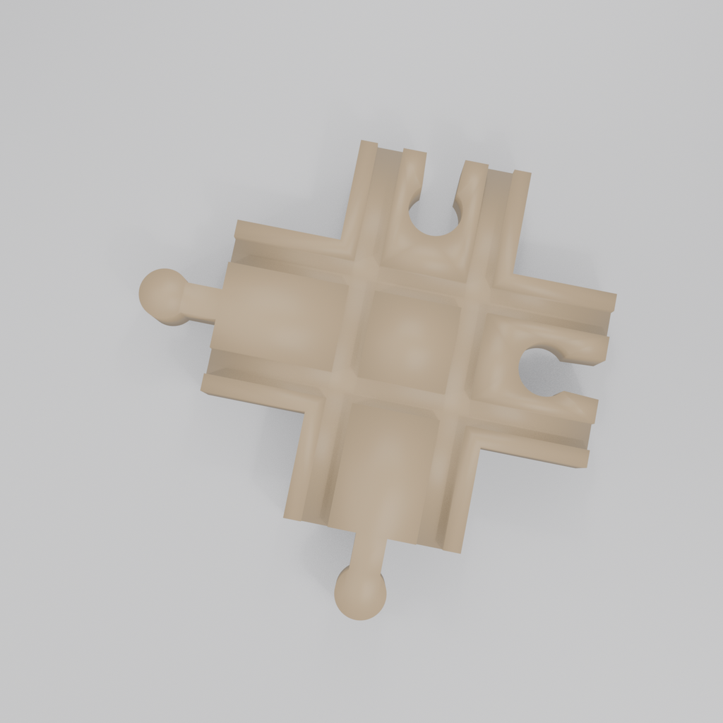 Top view of the 2 male + 2 female 4-way wooden railway crossing