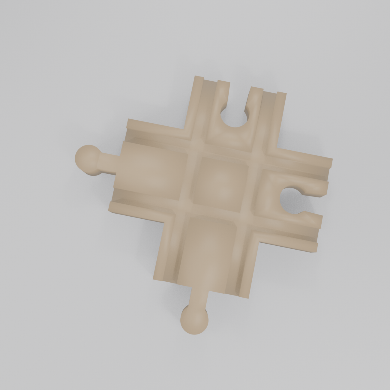 Top view of the 2 male + 2 female 4-way wooden railway crossing