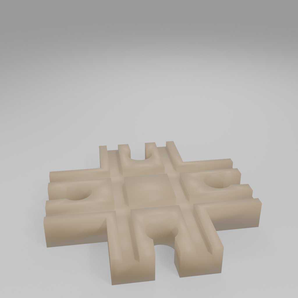 4-way train track crossing with female sockets on all four ends, compatible with BRIO and IKEA wooden railways