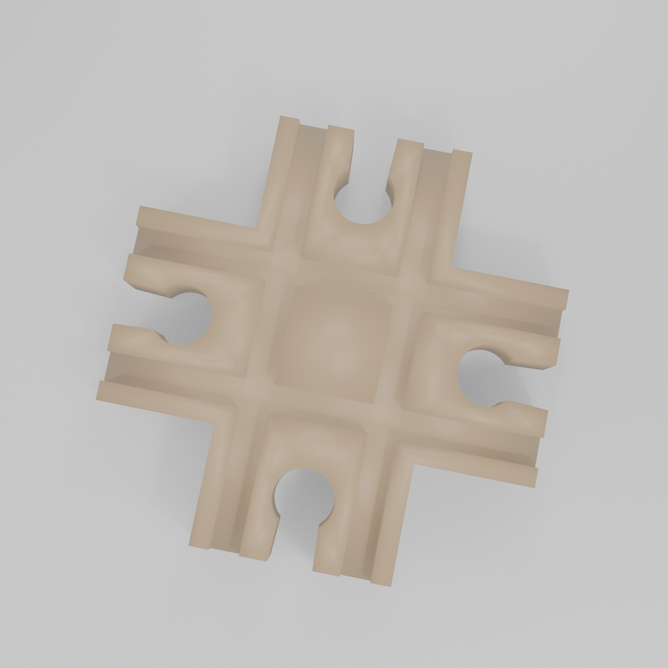 Top view of the 4-way train track crossing with grooves intersecting at 90 degrees
