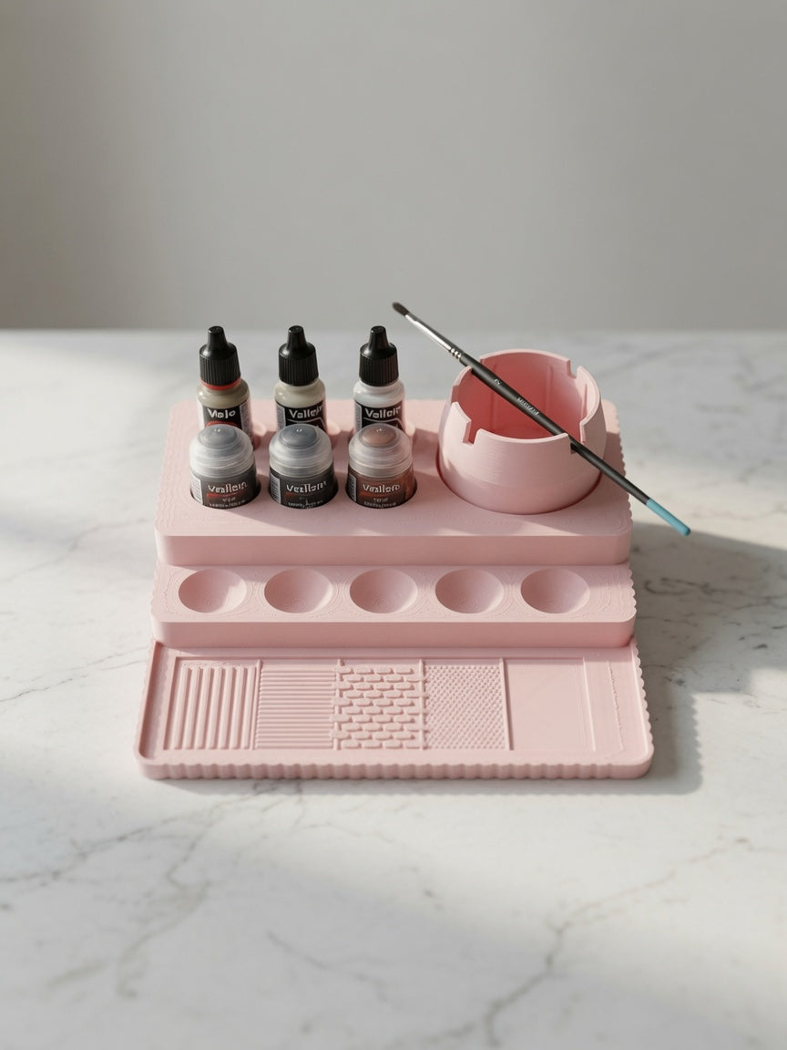 Painting Tray Medium | Miniature Painting Station | Water Bay, Wells & Drybrush Pad
