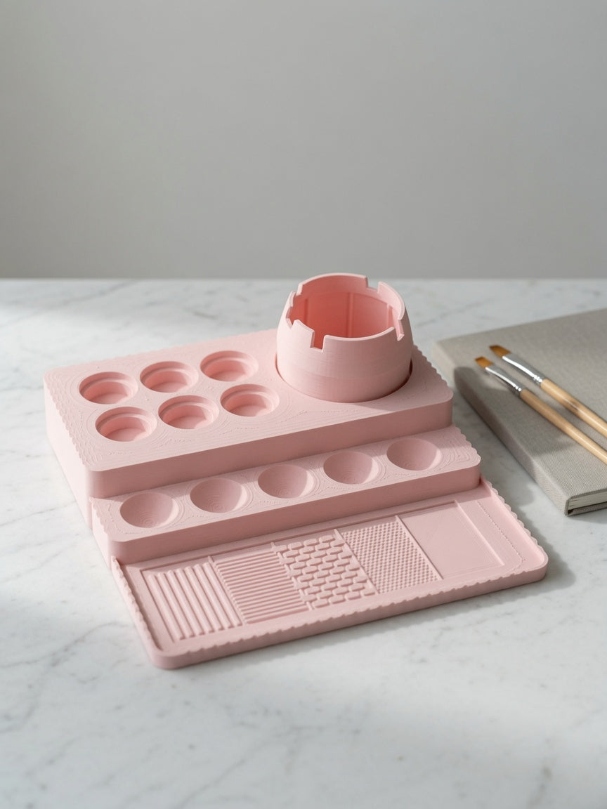 Painting Tray Medium | Miniature Painting Station | Water Bay, Wells & Drybrush Pad