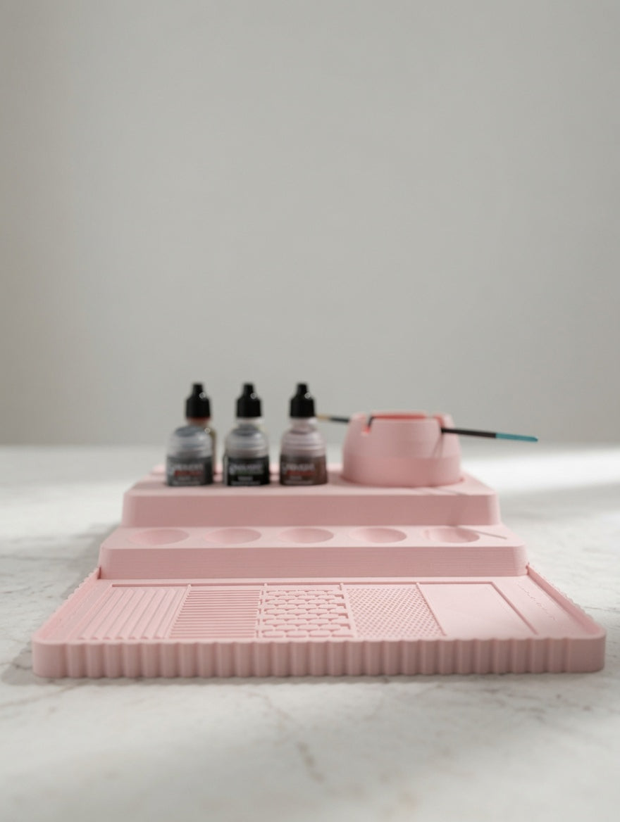 Painting Tray Medium | Miniature Painting Station | Water Bay, Wells & Drybrush Pad