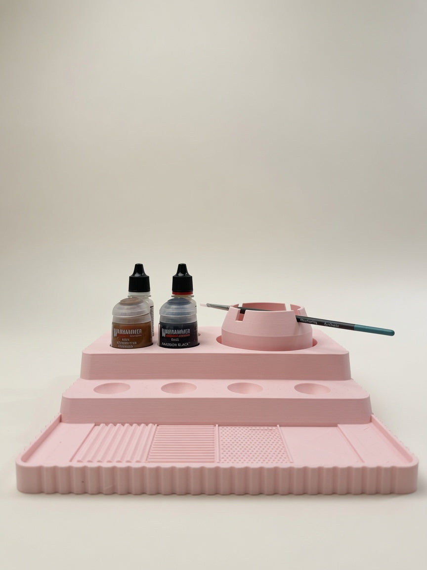 Painting Tray | All-In-One Miniature Painting Station | Water Bay, Universal Wells, Mixing Dishes & Drybrush Lab | 3 Sizes
