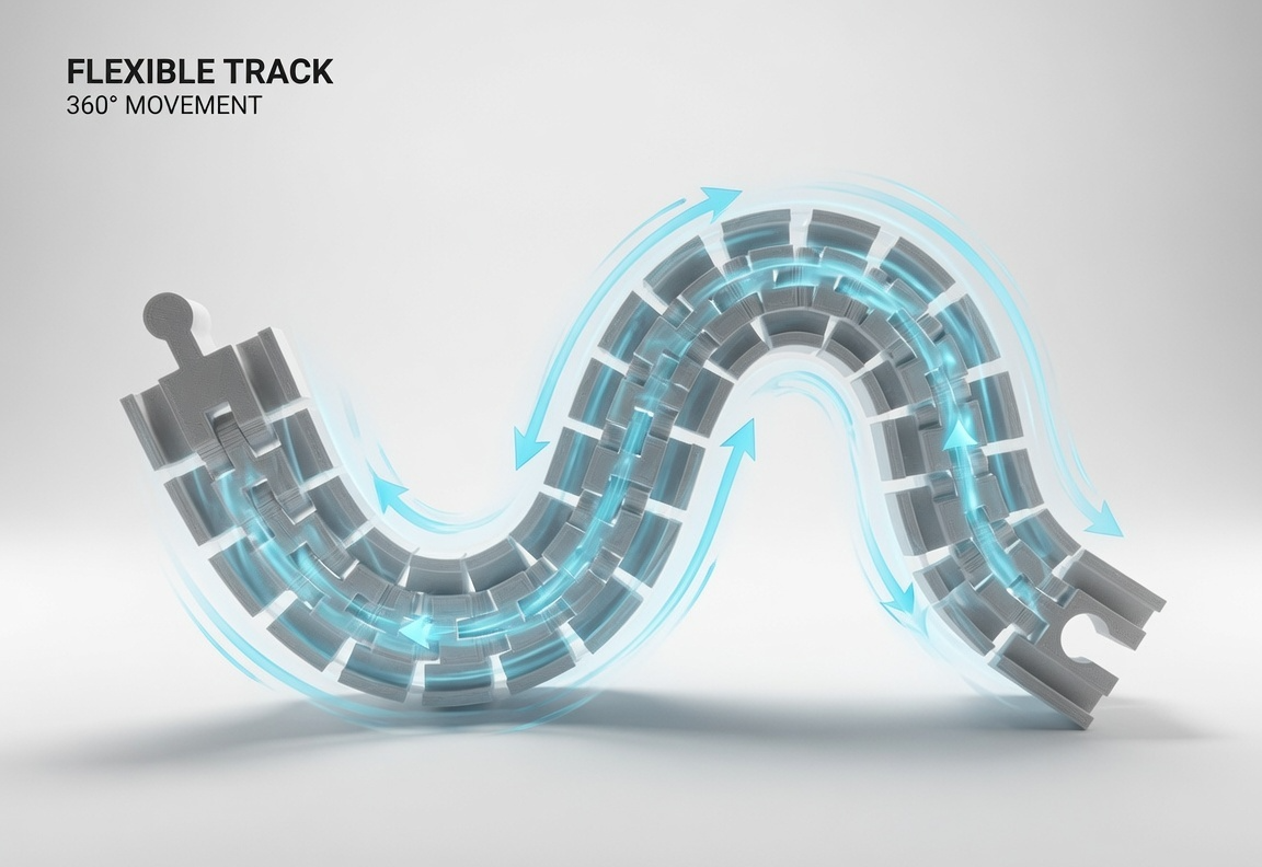 Wooden railway scene with the flexible bendable track forming a hill