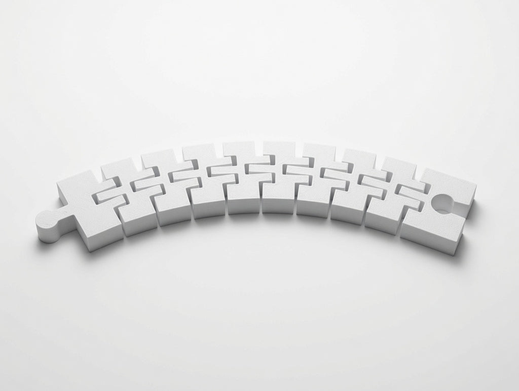 Close-up of the print-in-place hinges on the flexible train track