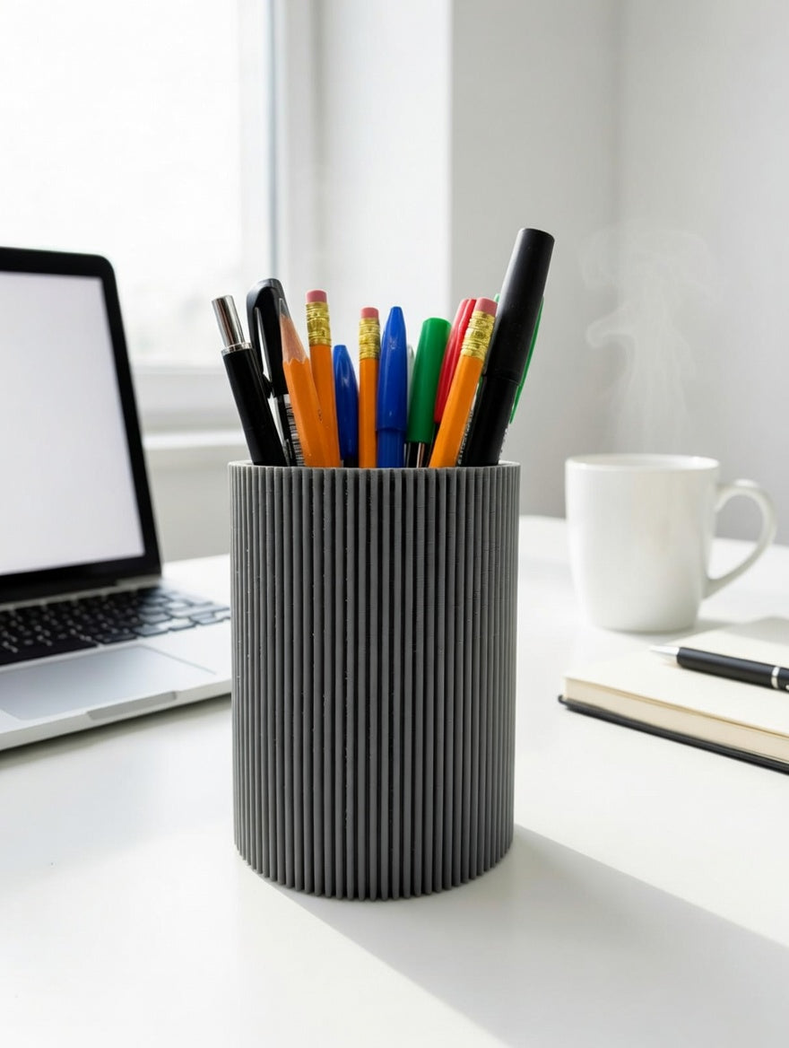 Top view showing the smooth interior cavity of the fluted pencil holder