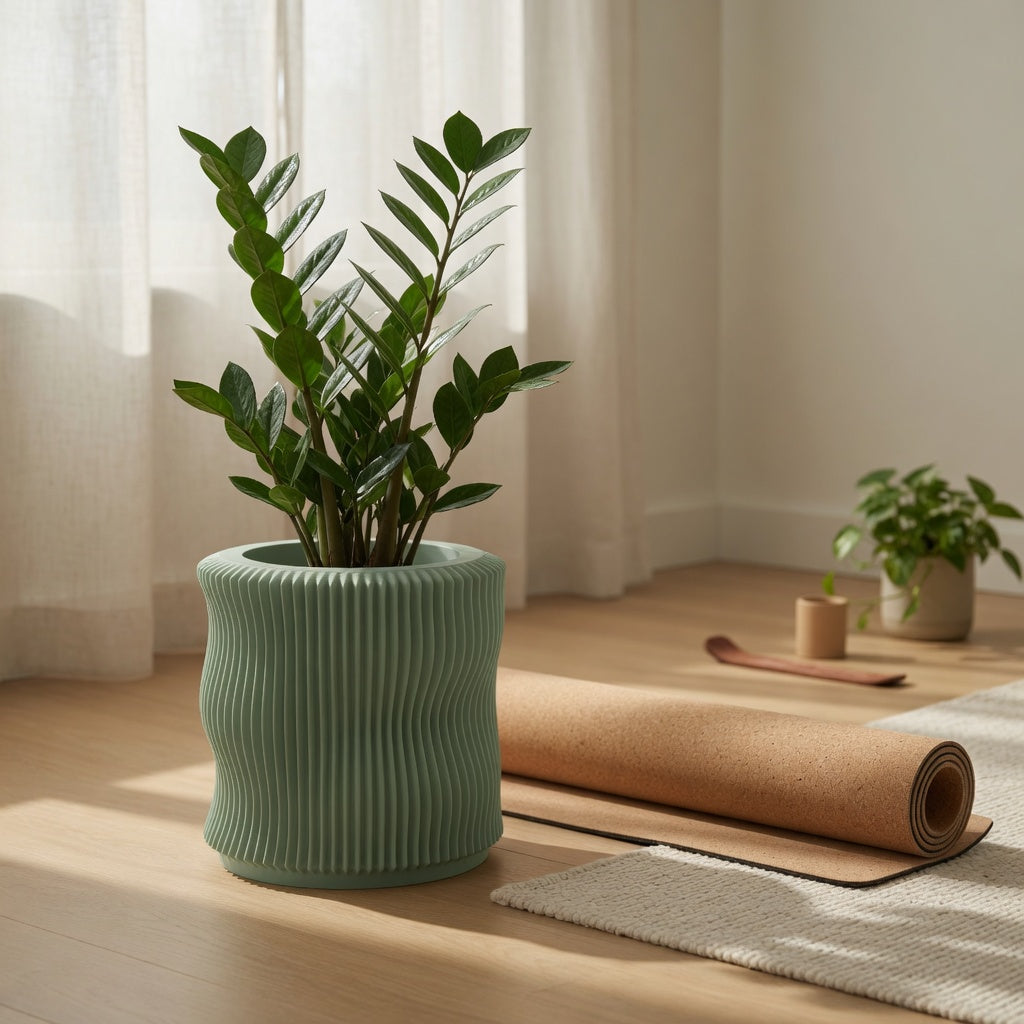 Soft Organic fluted desk planter, modern organic home decor