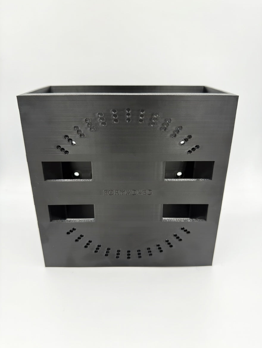 Front of the cage mount showing ventilation cutouts and FORMADA3D logo