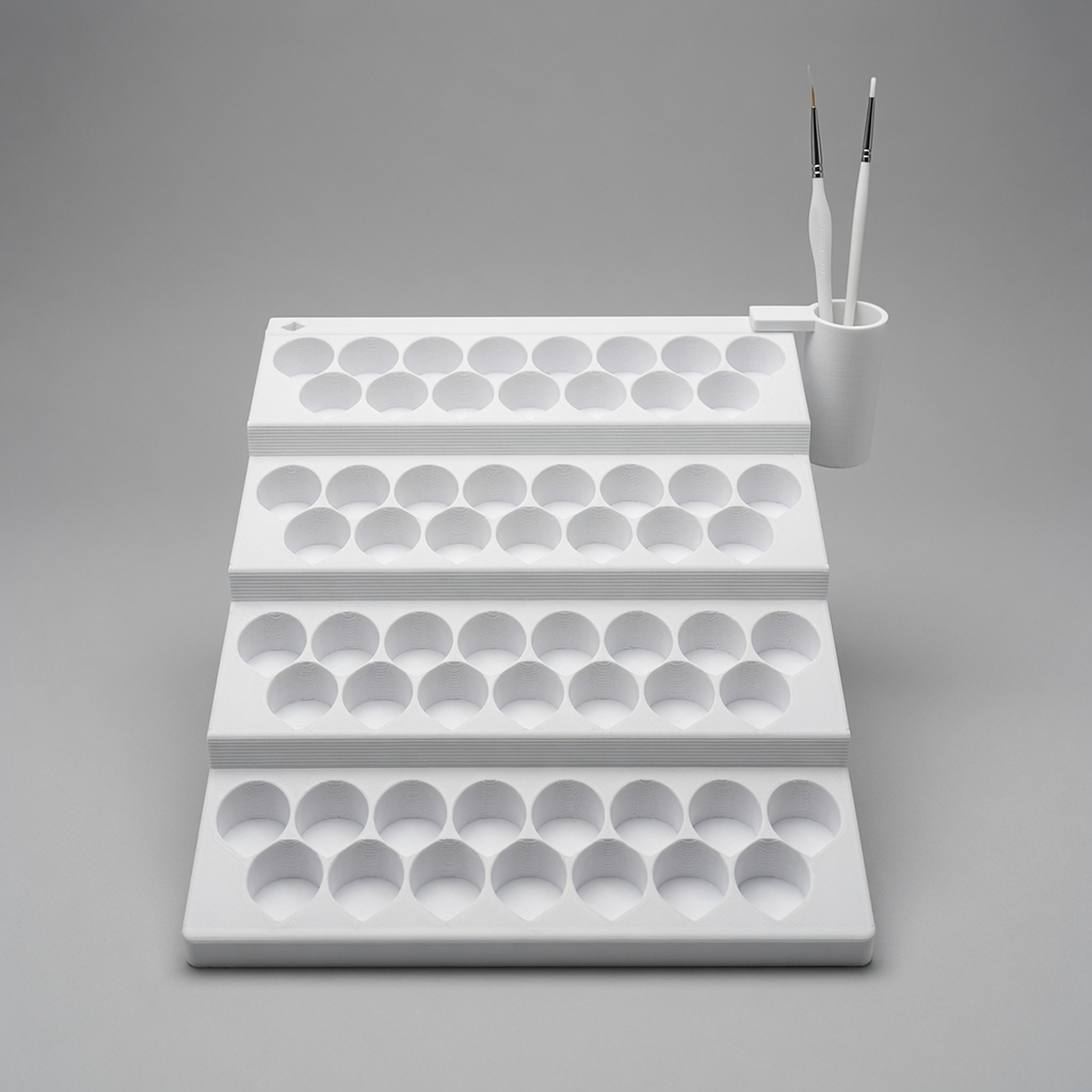 Brush holder on the 60-bottle paint rack, full view