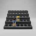 Front view of 5-level paint rack with two Vallejo dropper bottles