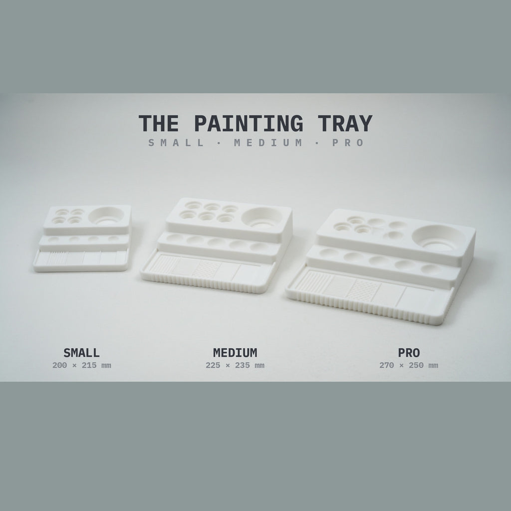 Painting Tray | All-In-One Miniature Painting Station | Water Bay, Universal Wells, Mixing Dishes & Drybrush Lab | 3 Sizes