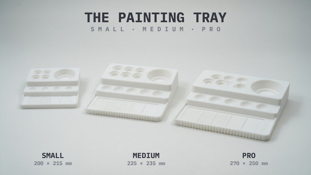 Painting Tray | All-In-One Miniature Painting Station | Water Bay, Universal Wells, Mixing Dishes & Drybrush Lab | 3 Sizes