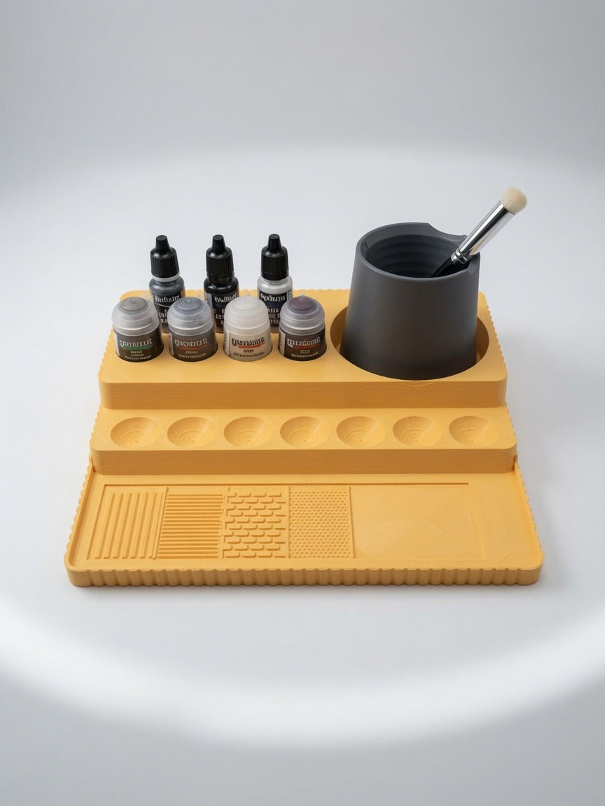 Painting Tray Pro | All-In-One Miniature Painting Station | Water Bay, 7 Wells, Mixing Dishes & Drybrush Lab