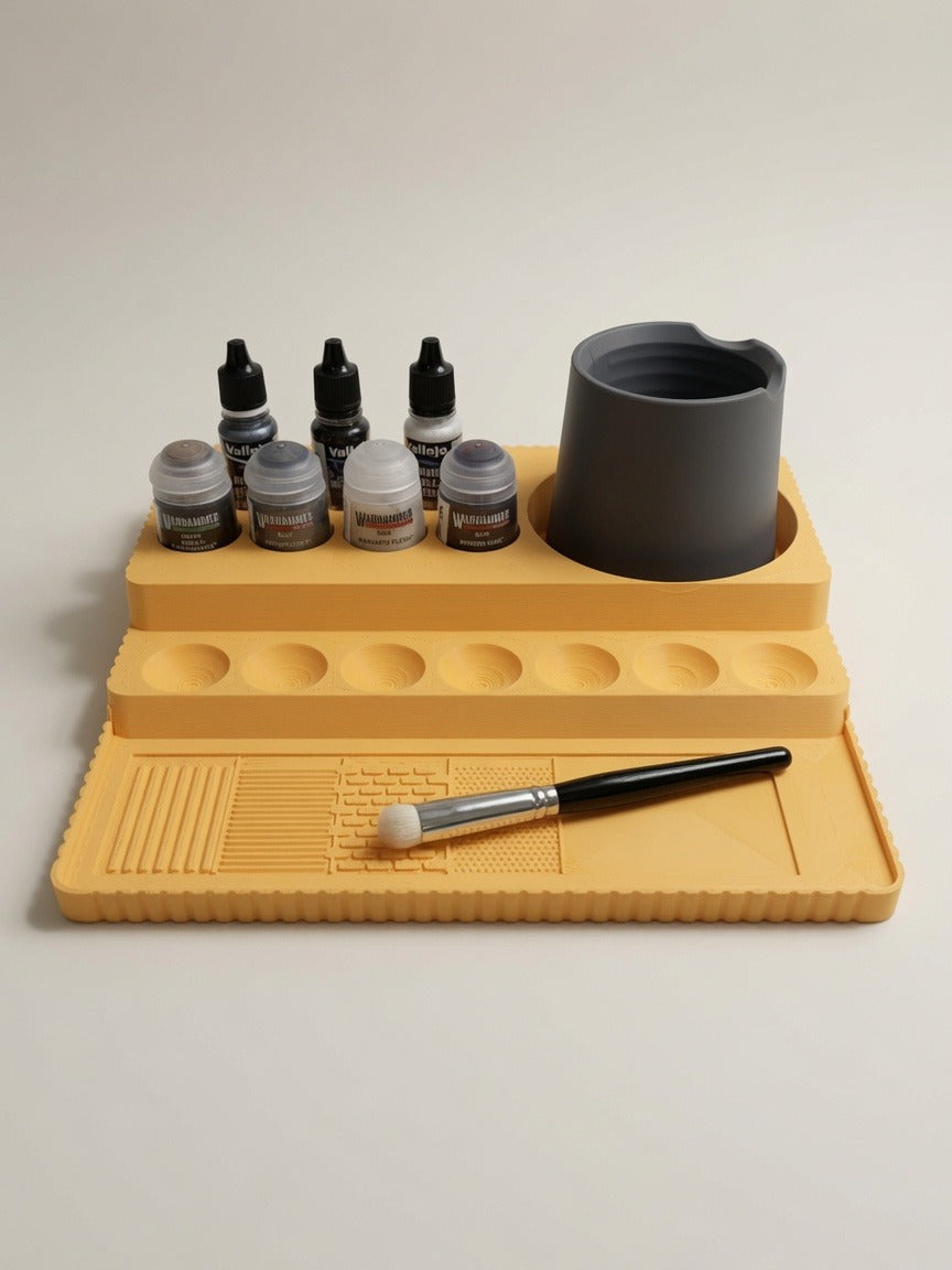 Painting Tray Pro | All-In-One Miniature Painting Station | Water Bay, 7 Wells, Mixing Dishes & Drybrush Lab