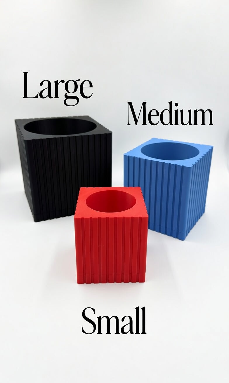 Square fluted wall planter three sizes compared at an angle