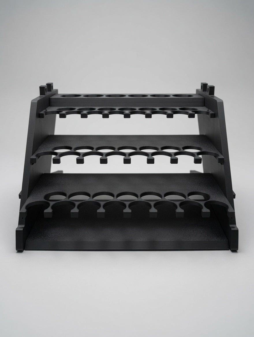 Formada3D Straight Tower flat-pack paint rack kit, matte black, studio hero front view