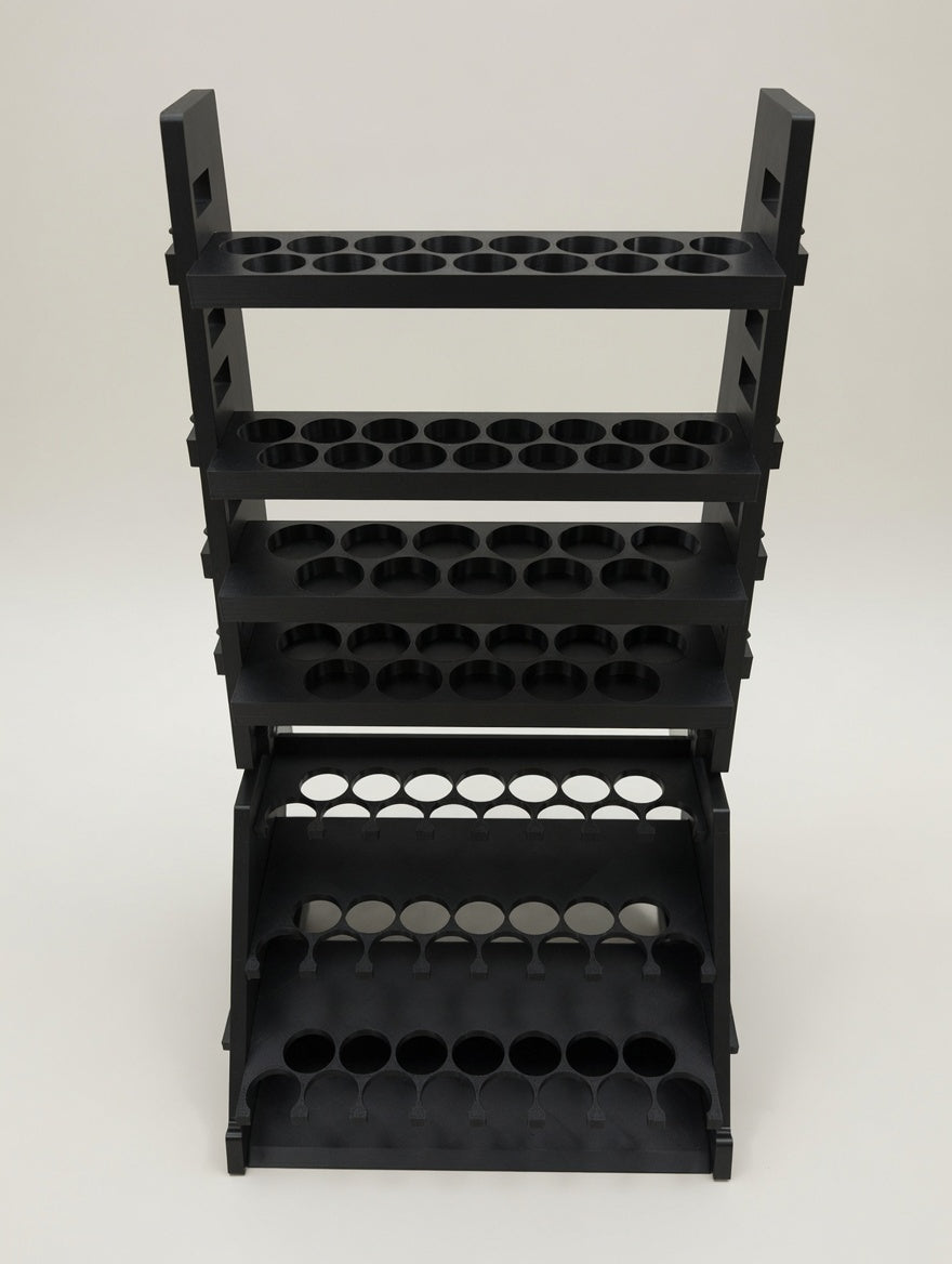 Formada3D Straight Tower with Riser Gallery, matte black, studio riser gallery shelf detail