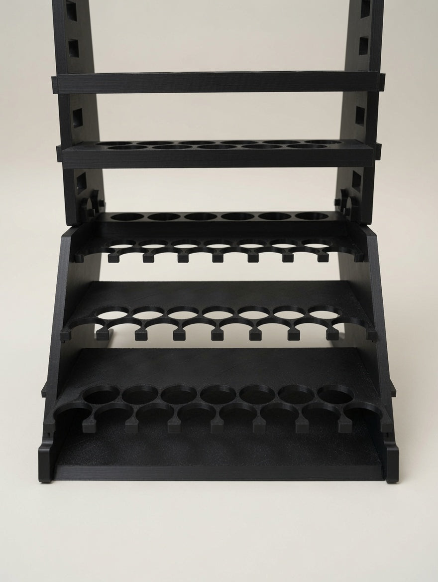 Formada3D Straight Tower with Riser Gallery, matte black, studio rear angled view