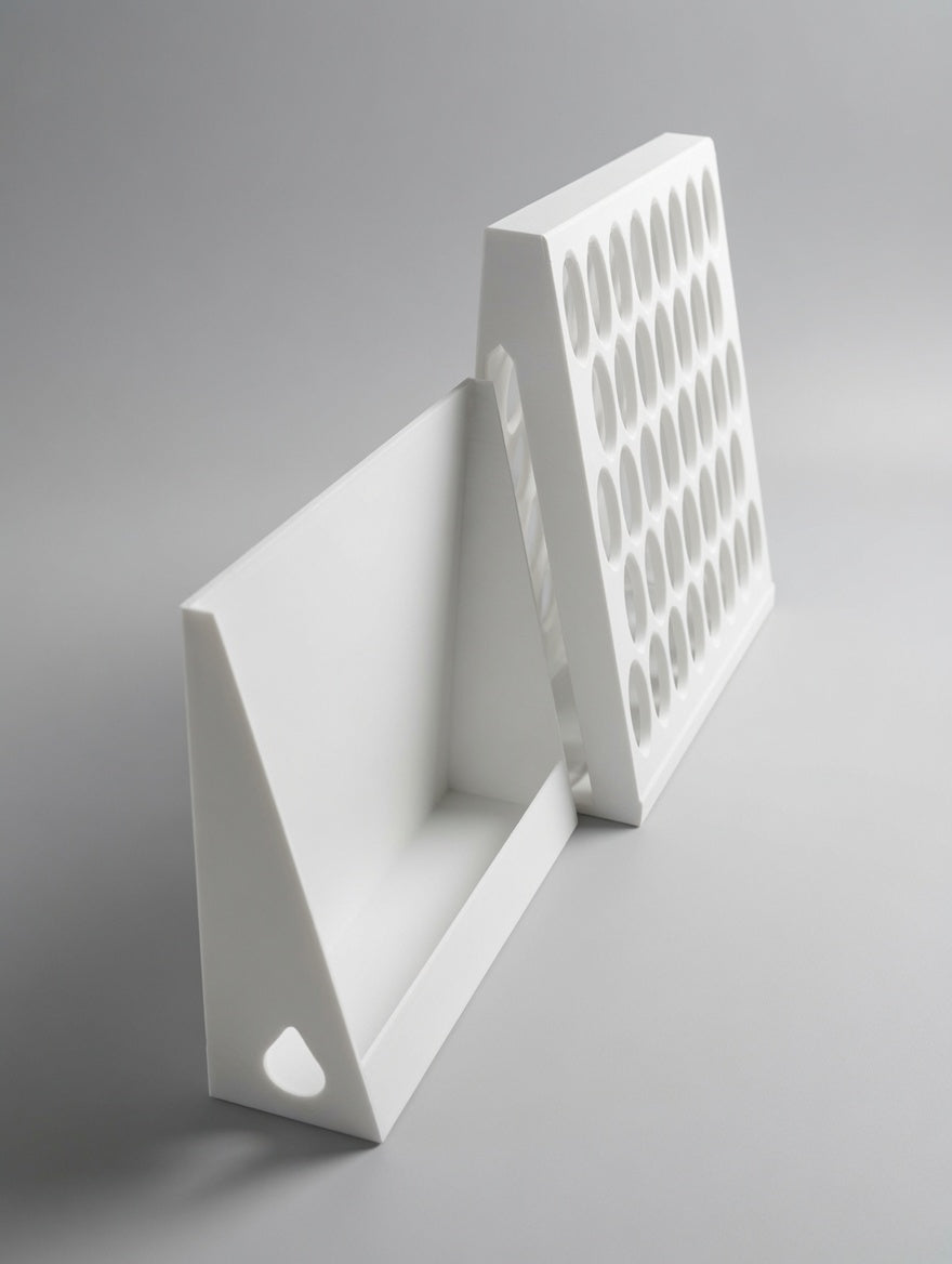 Open wedge drawer next to the wall paint rack